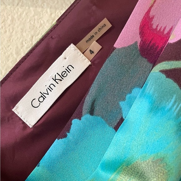 NWOT Calvin Klein Tropical Blue & Pink Floral Satin sleeveless midi dress. Small - Picture 5 of 10